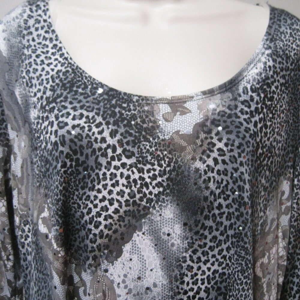 Brittany Black Womens Gray 3/4 Sleeve Animal Print Shirt Sparkle Dots Size Large - Picture 3 of 7